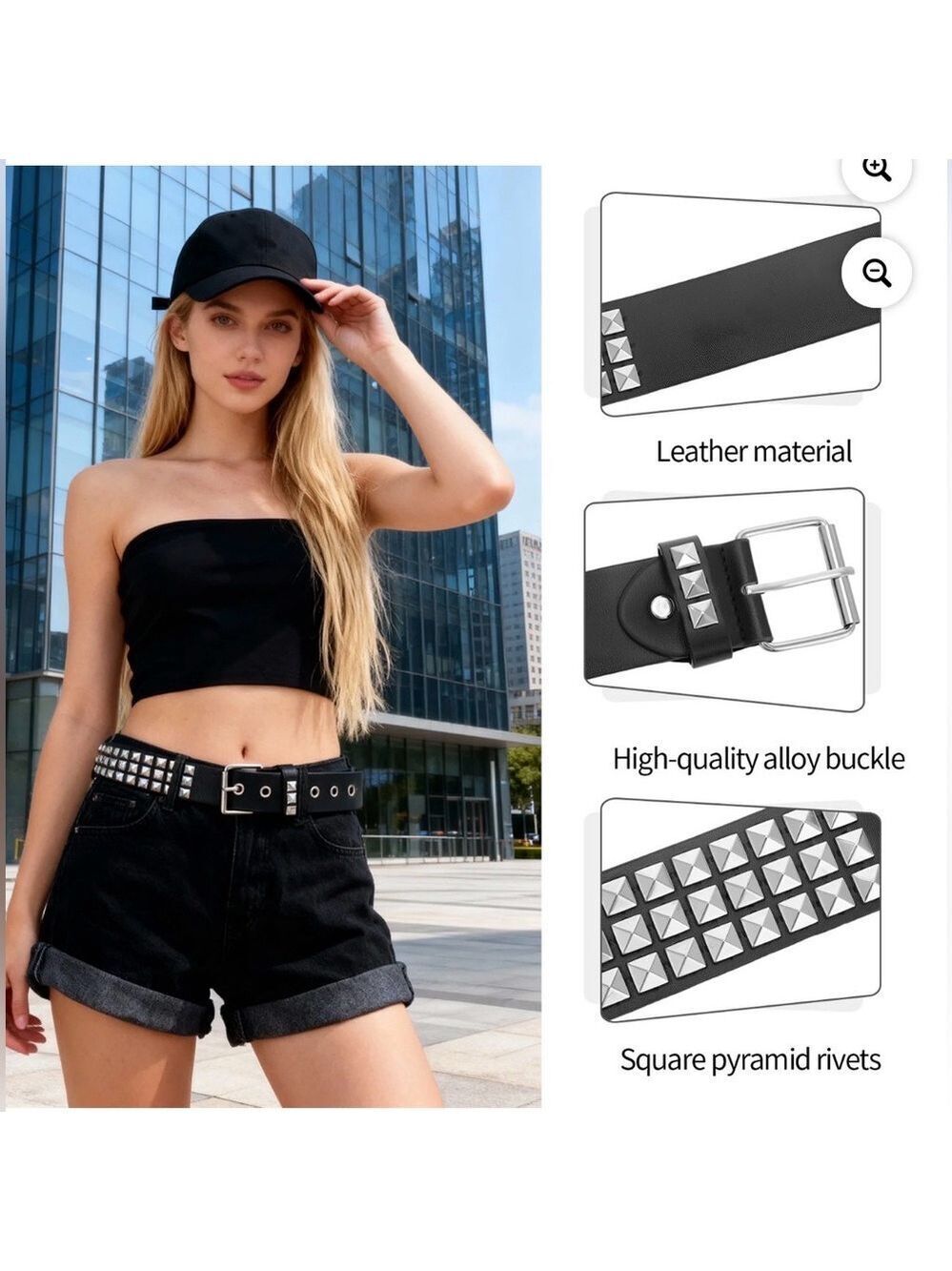Black Leather Pyramid Studded Belt